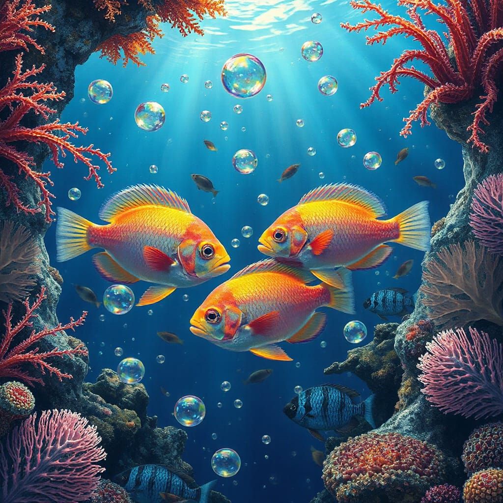 Vibrant Marine Life in Photorealistic Ocean Habitat
