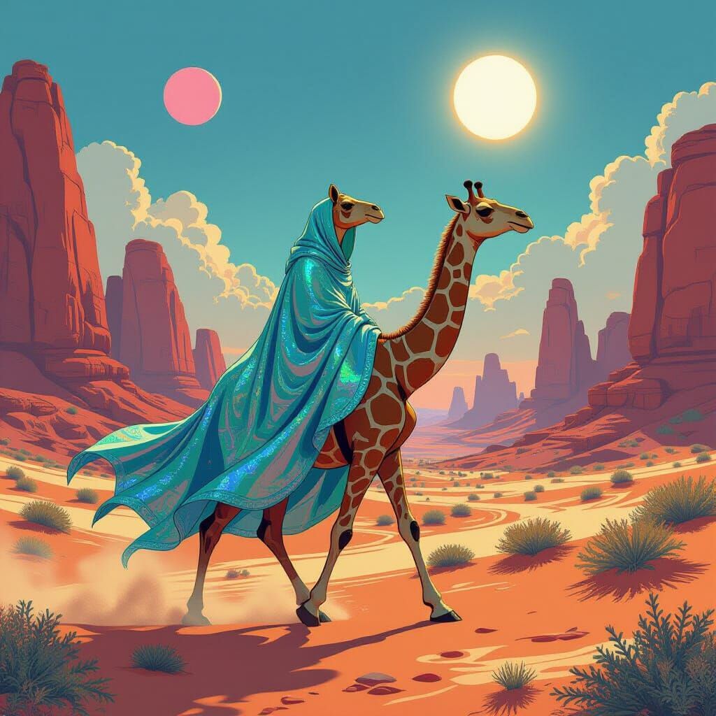 Camel-Giraffe Hybrid in an Alien Desert Landscape