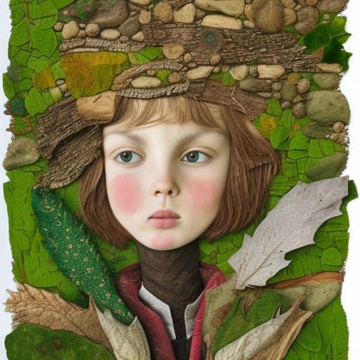 Moss Prince Portrait in Folk Art Collage