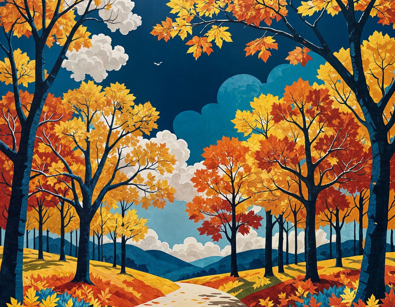 Autumn Trees Collage Against Blue Sky