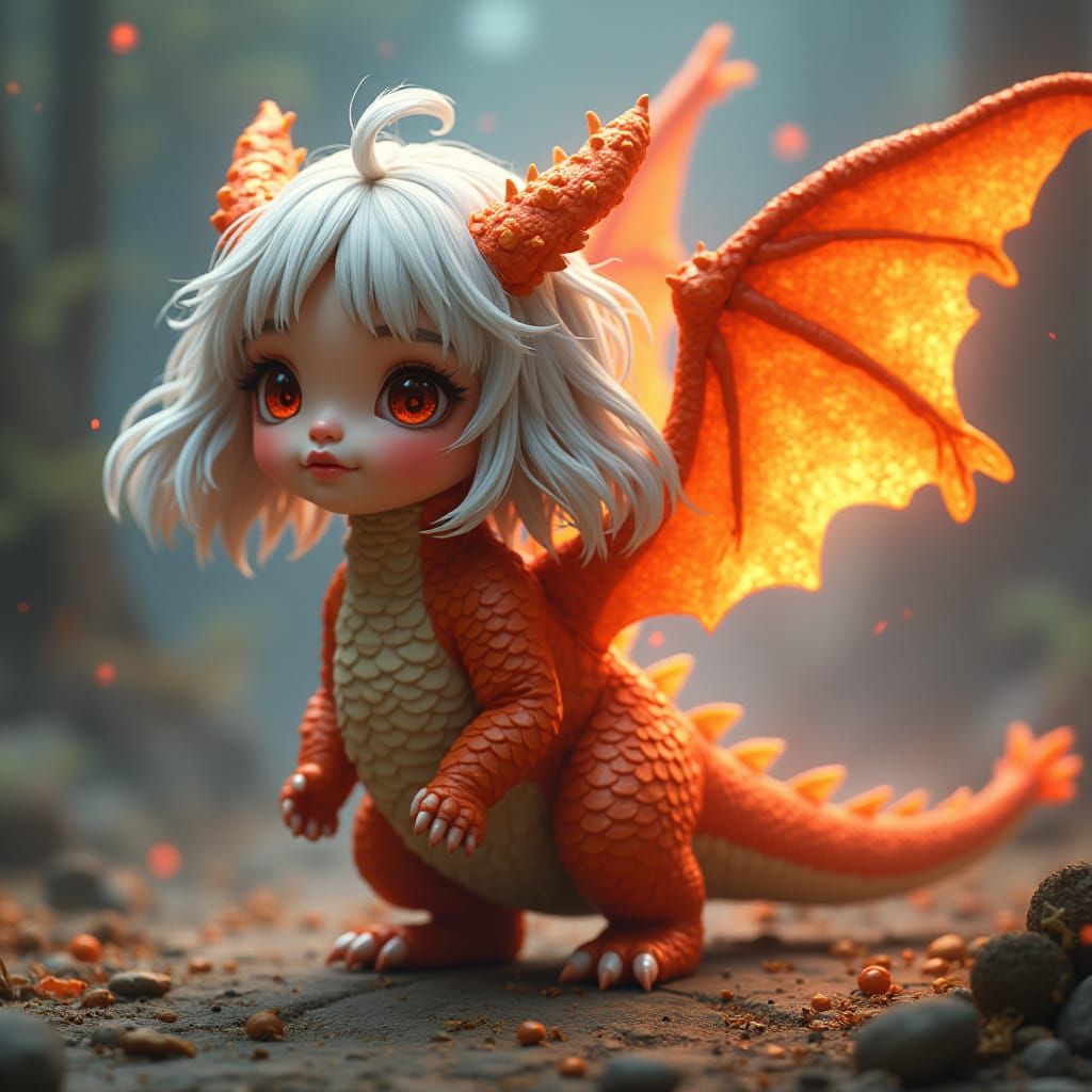 Anime Girl Merged with Fire Dragon in Dreamlike Realm