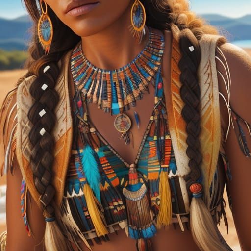 Native American Woman in Bikini: Hyper-Realistic Digital Art