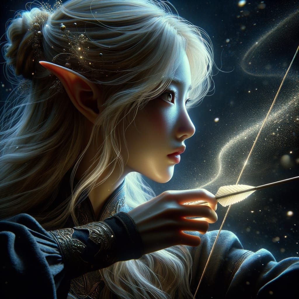 Elf Archer Aims Starlight Arrow in Ethereal Night