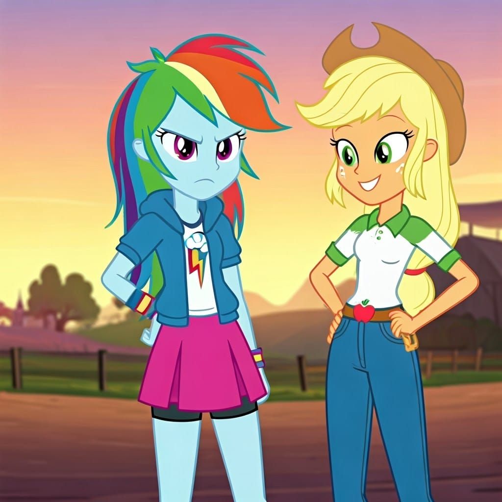 Grumpy Rainbow Girl and Energetic Apple Girl