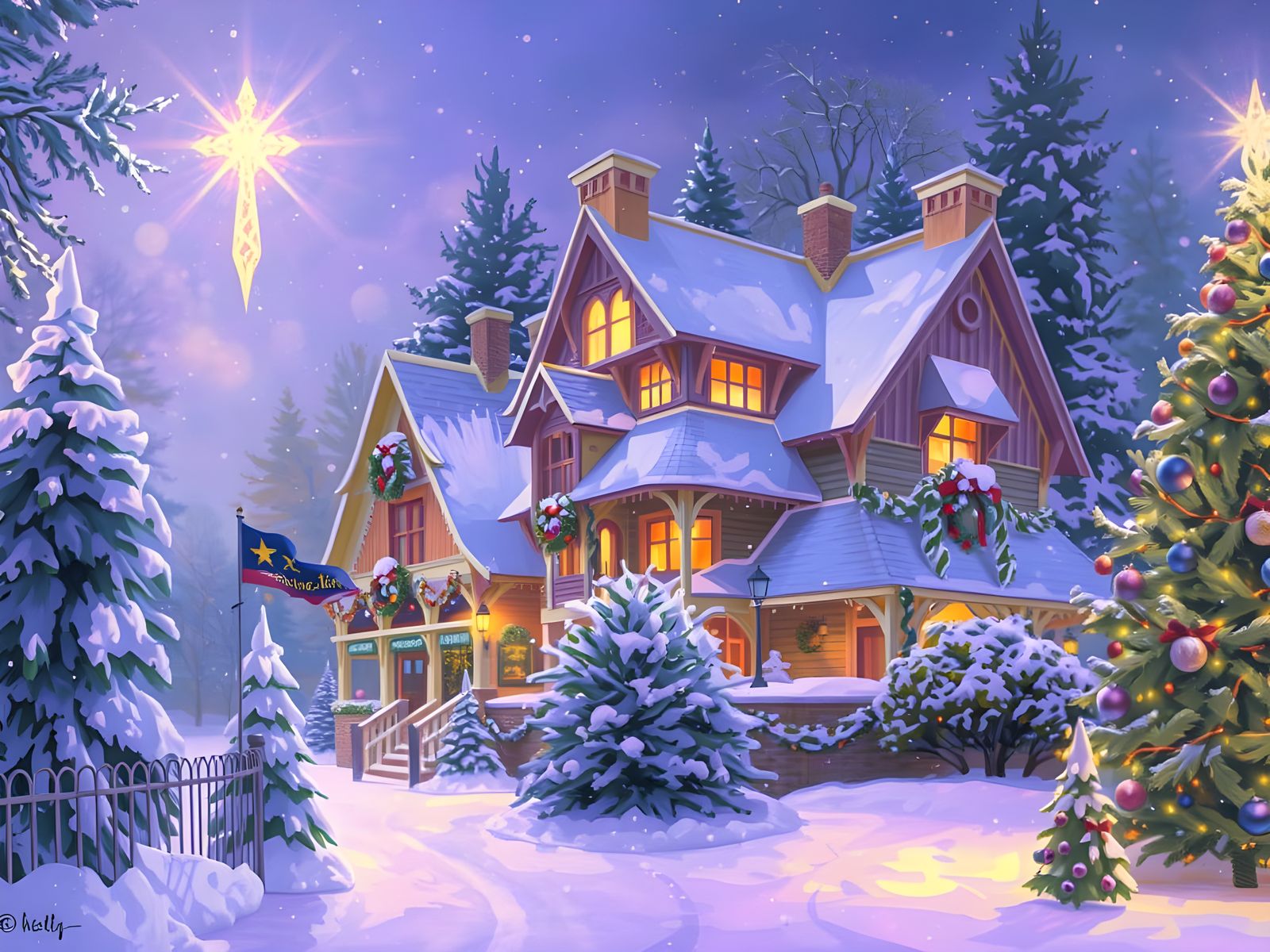 Majestic Victorian Christmas Scene Under a Starry Night Sky