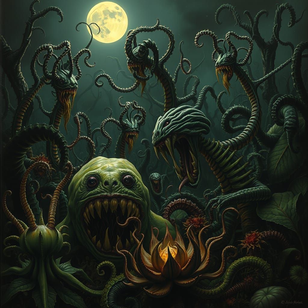 Eerie Mutant Garden in Gustave Doré Style