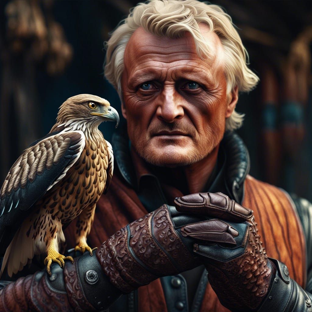 Rutger Hauer and Hawk: Hyperdetailed Digital Art