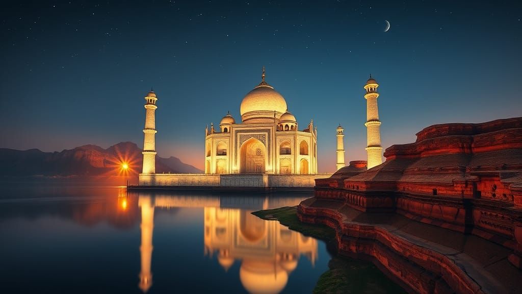 Taj Mahal and Grand Canyon Fusion at Night