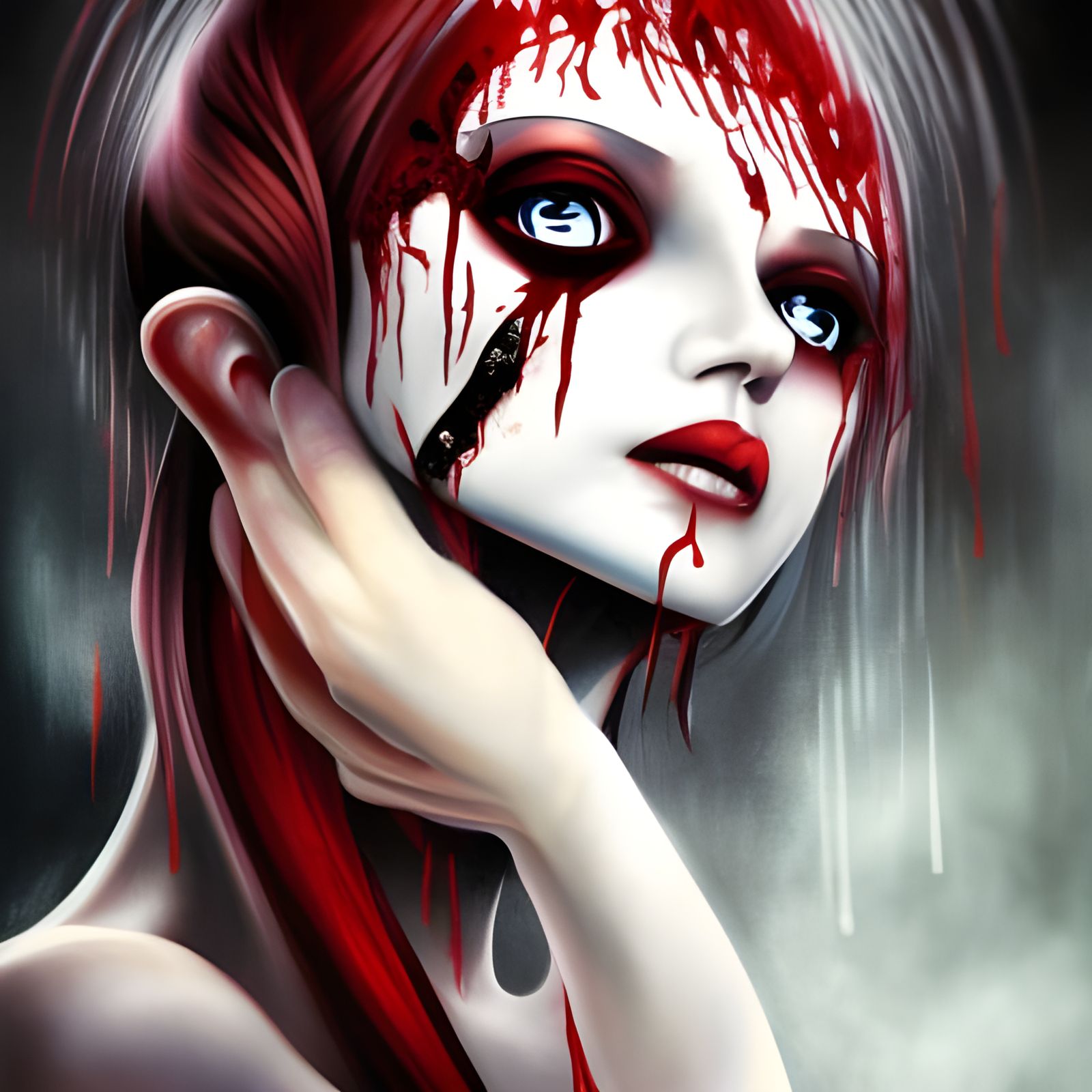 Gothic Woman with Blood, Japanese Cartoon Style