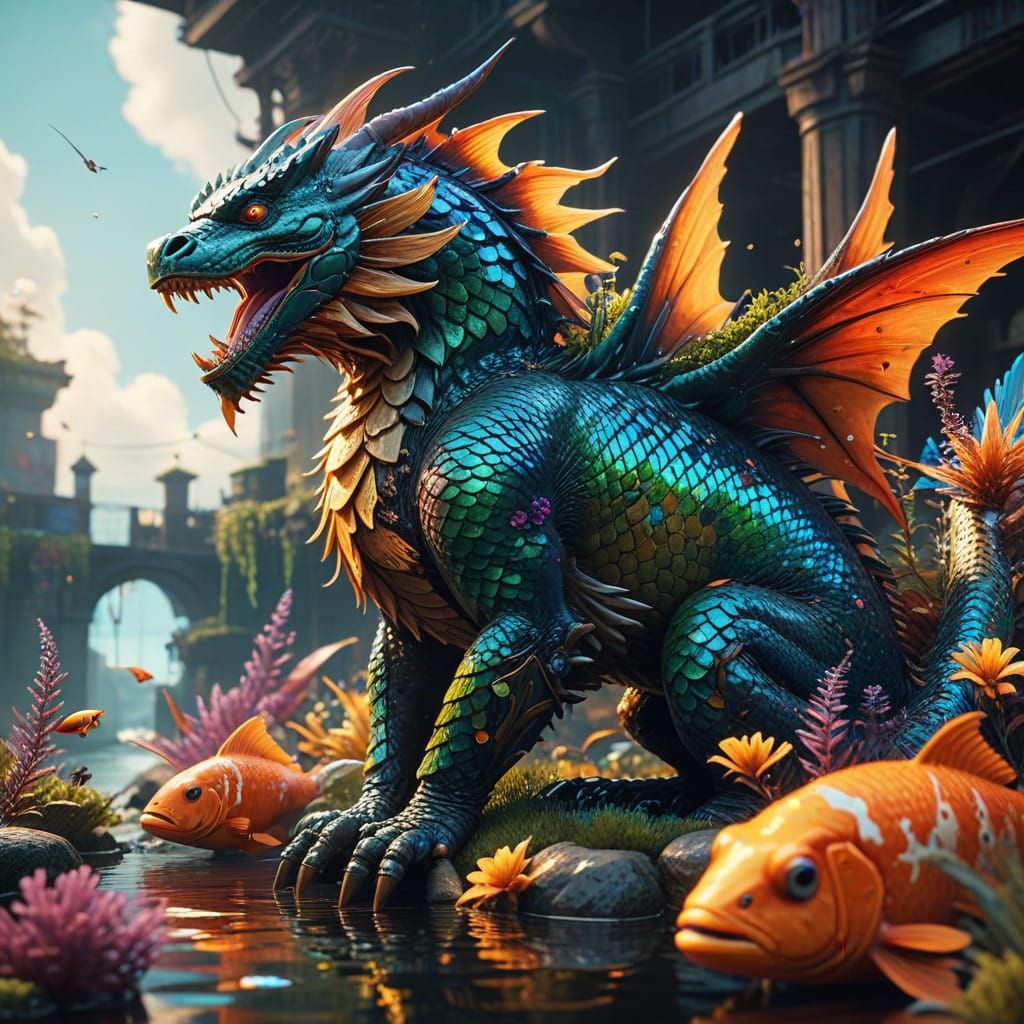 Majestic Water Dragon in Cinematic Dreamworld