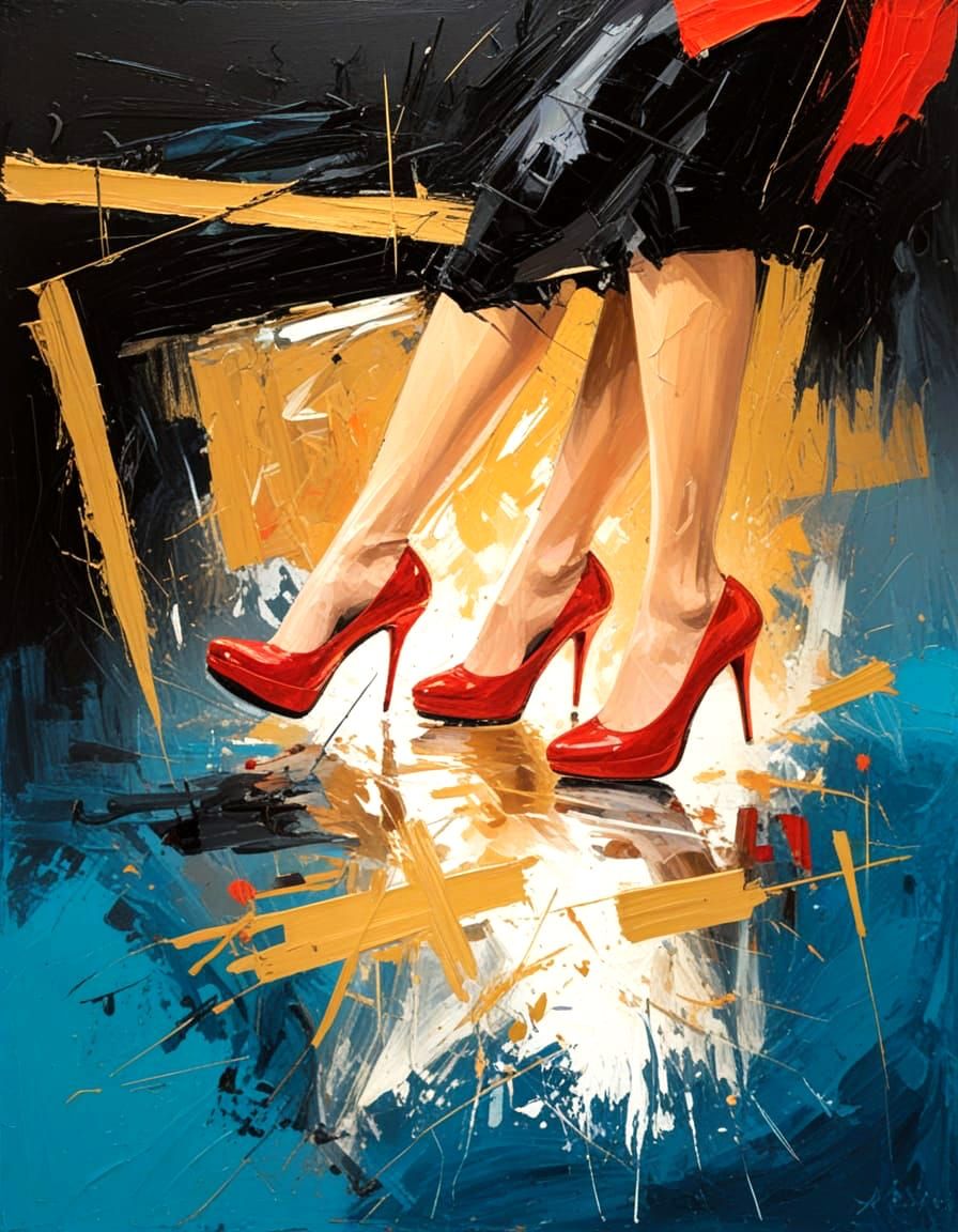 Abstract Red High Heels in Abstract Expressionist Style