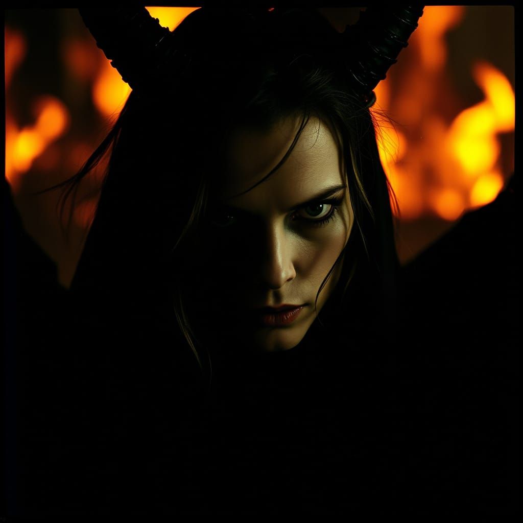 Haunting Demon in Hellish Flames, Cinematic Epic in 35mm Fil...