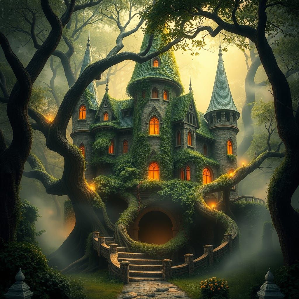 Mystical Castle in the Heart of the Forest, in Thomas Kinkad...