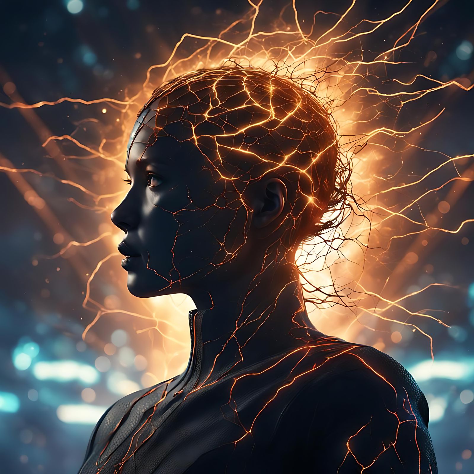 Female Silhouette with Glowing Cracks: Digital Art