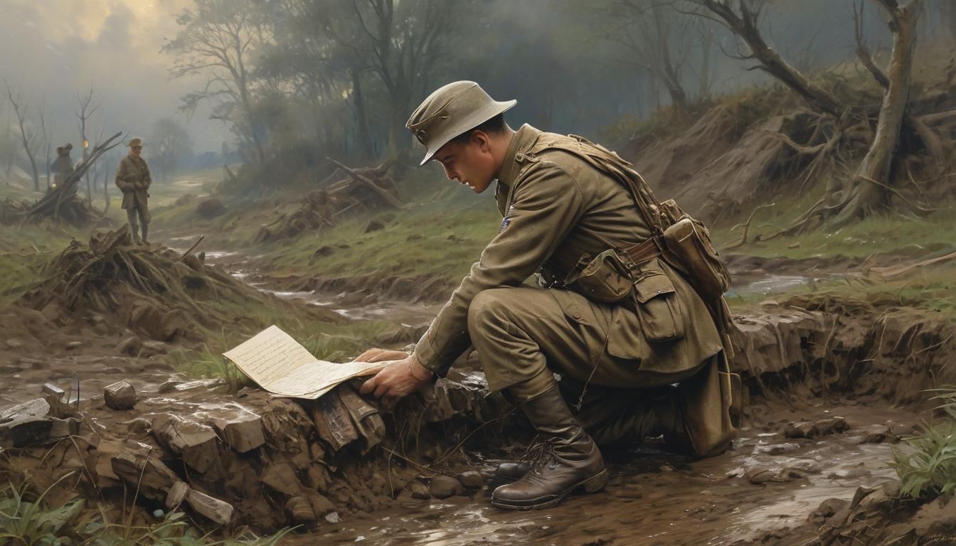 WWI Soldier Writes Letter Home: Watercolor Portrait