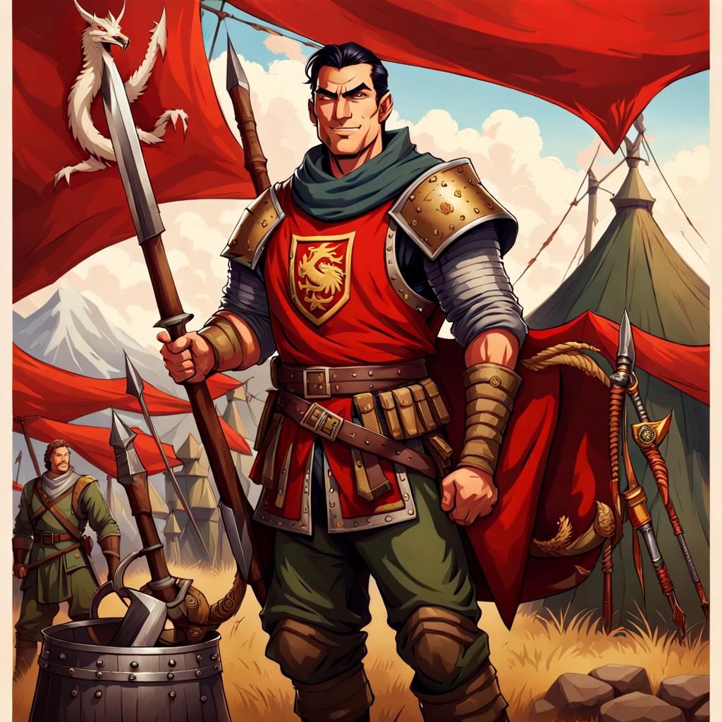 D&D Human Armorer Portrait with Military Tent