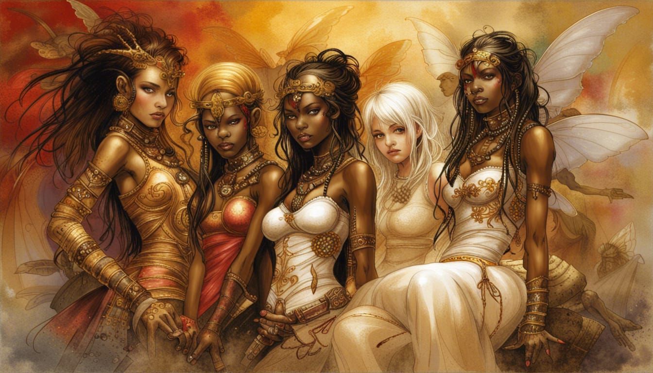 Fairies in Flight with Graffiti Background as Fantasy Art