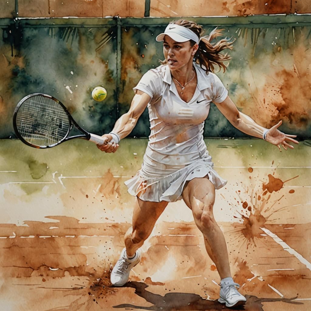 Martina Hingis Forehand: Abstract Watercolor Tennis Art