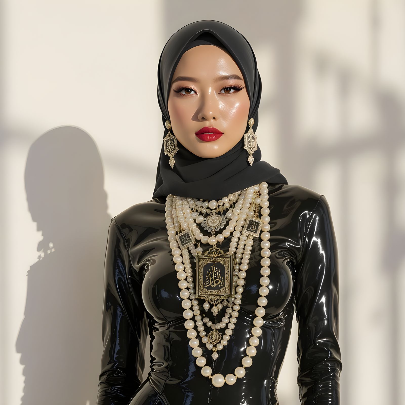 Woman in Hijab with Pearl Body Chain, Digital Art