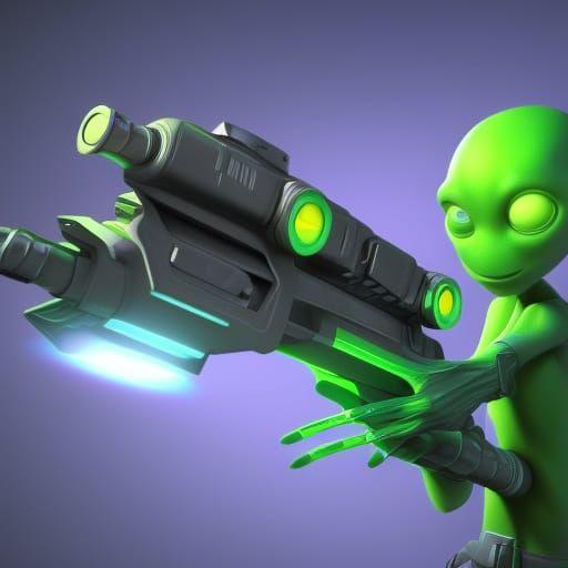 Green Alien with Laser Gun in Pixar Style