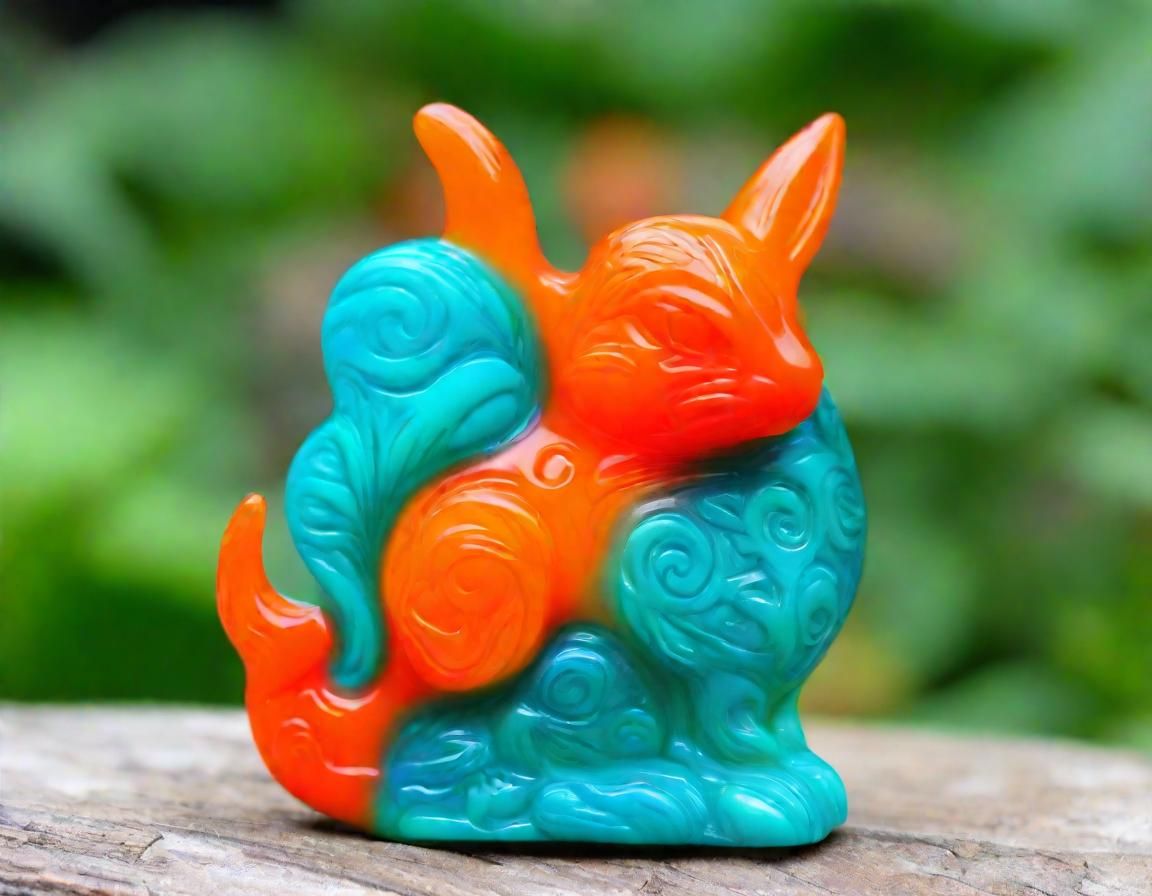 Psychedelic Opal Carving of a Rabbit Squirrel