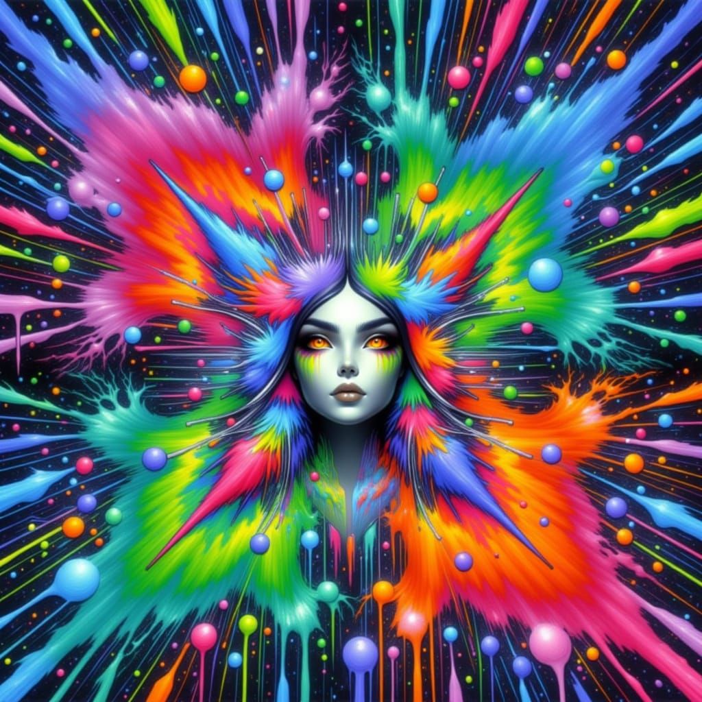 Neon Paint Splashes Swirling into Cosmic Nebulae Abstract Ar...