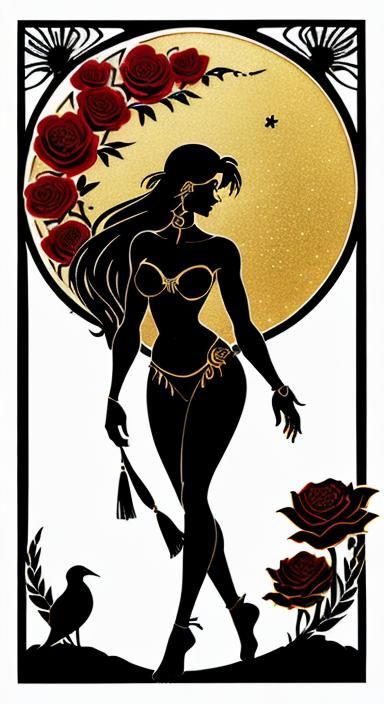 Aphrodite Silhouette Art with Golden Sunset