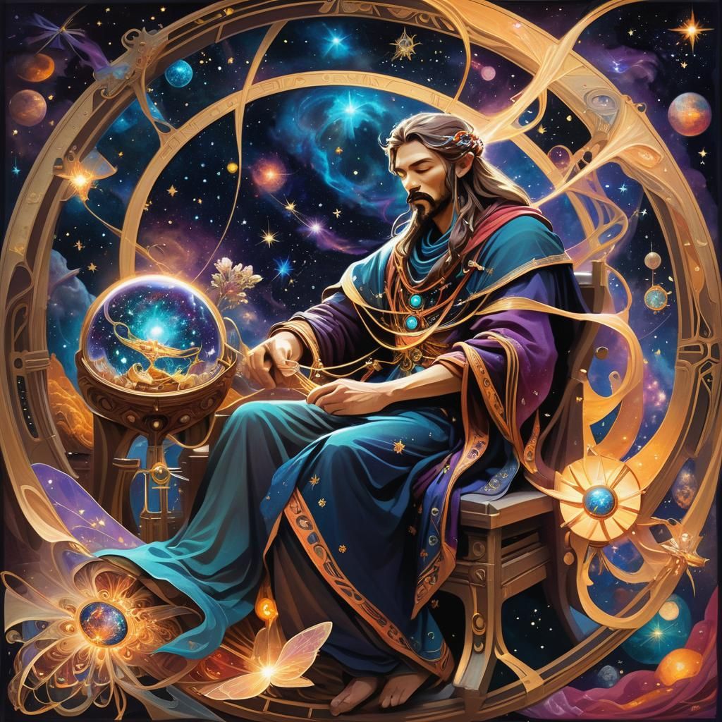 Cosmic Weaver at the Astral Loom: A Celestial Tapestry