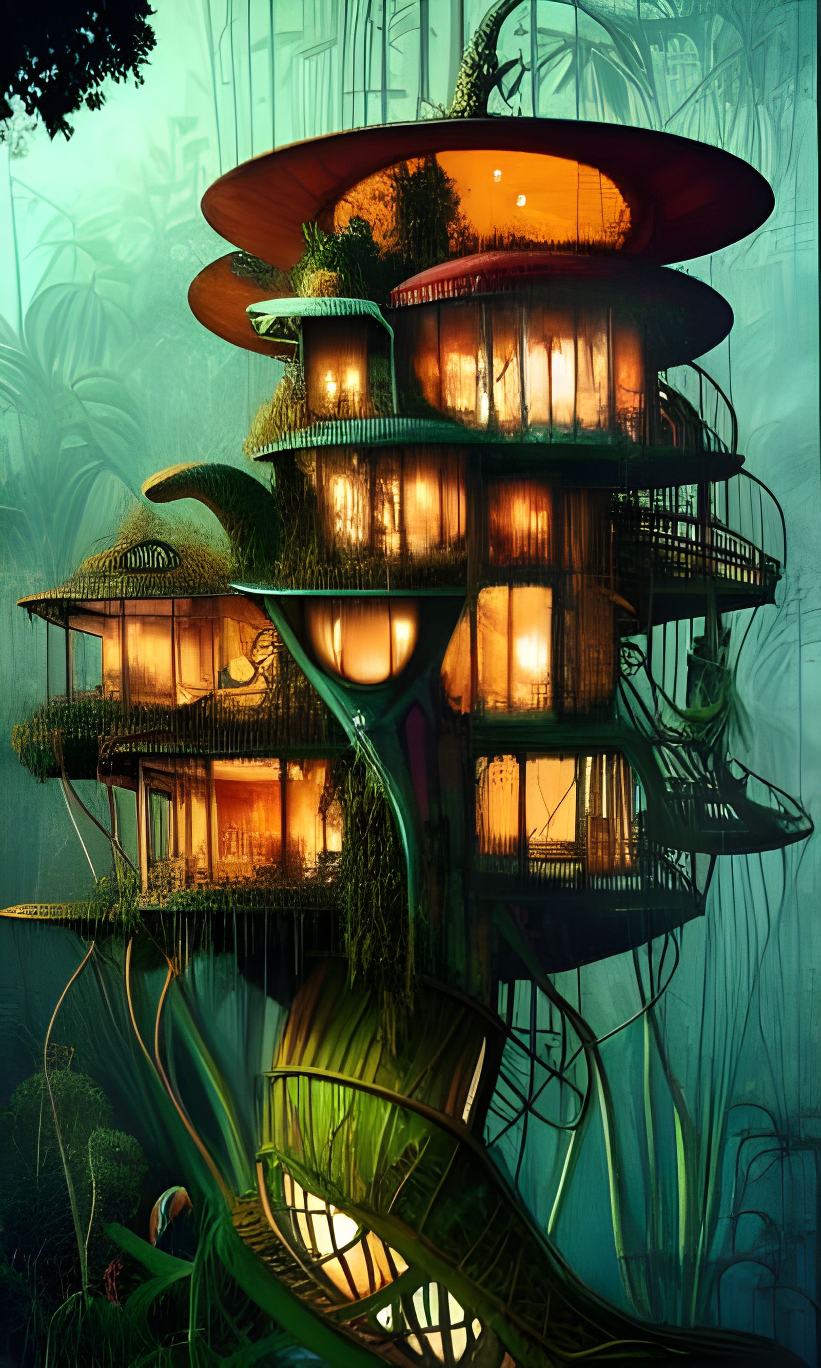 Surreal Jungle House in Dr. Seuss Style