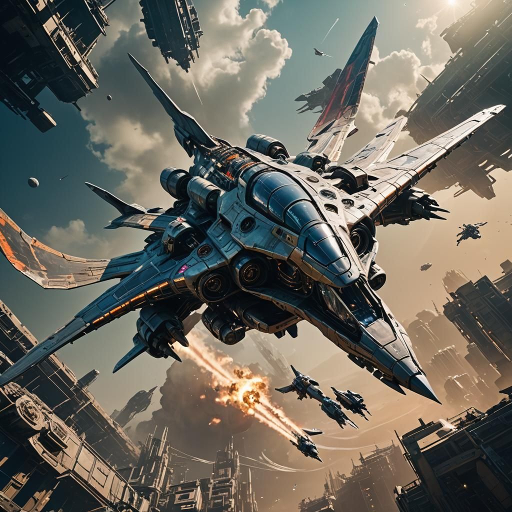 Cyberpunk Dinosaur Spaceship Flies Through Solar System