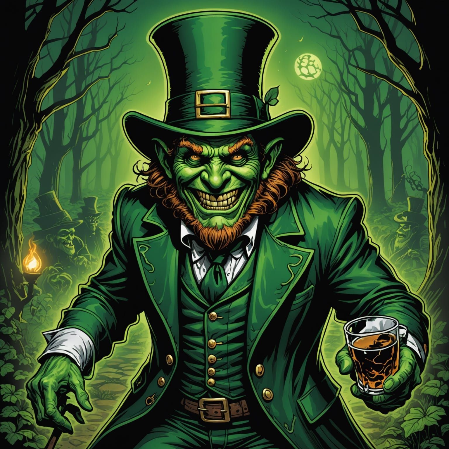 Horror Leprechaun in Comic Book Style