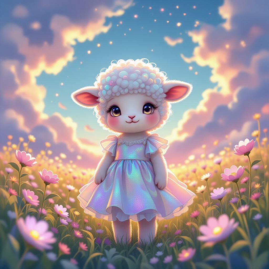 Ethereal Sheep Nymph in Pastel Nebula