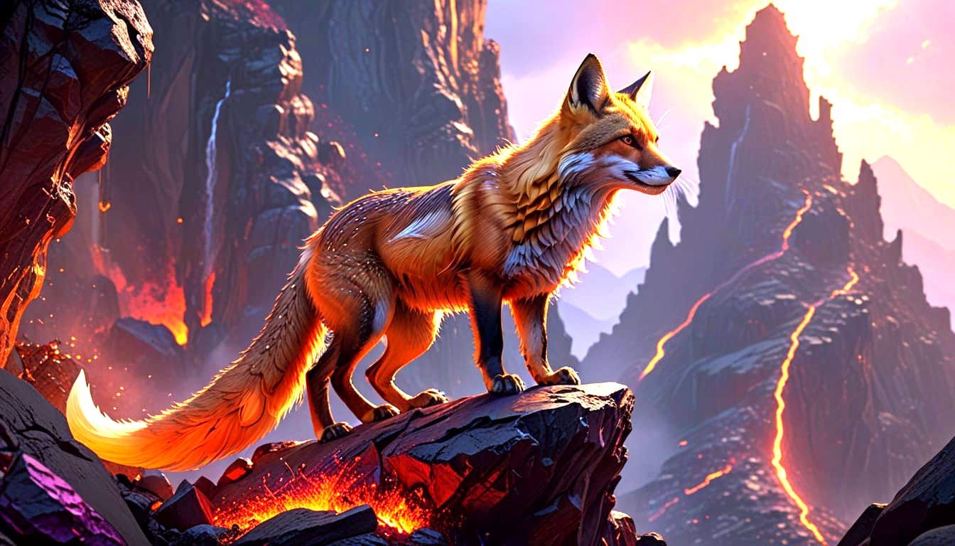 Majestic Fox Dominates Dark Fantasy Landscape