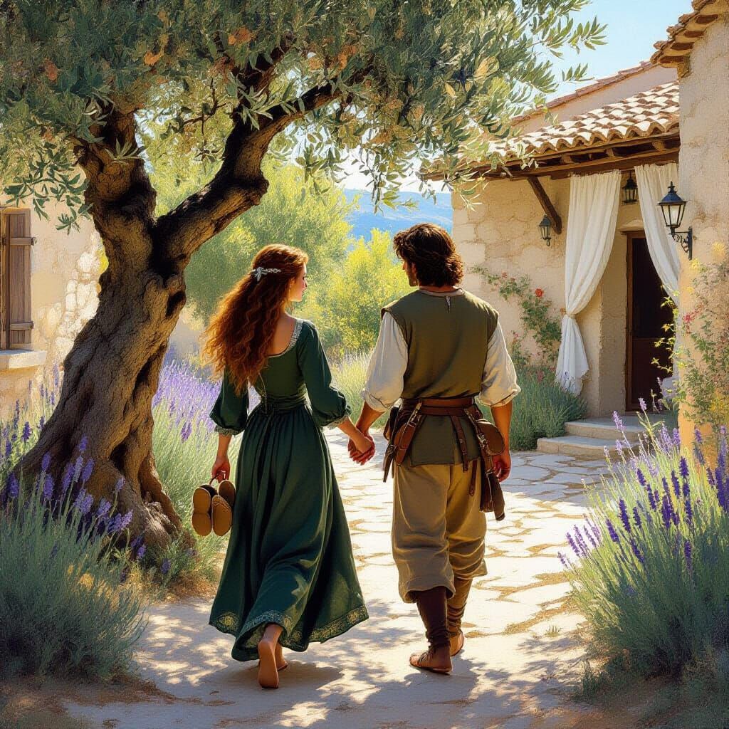 Medieval Siblings Stroll Through Sunlit Provence
