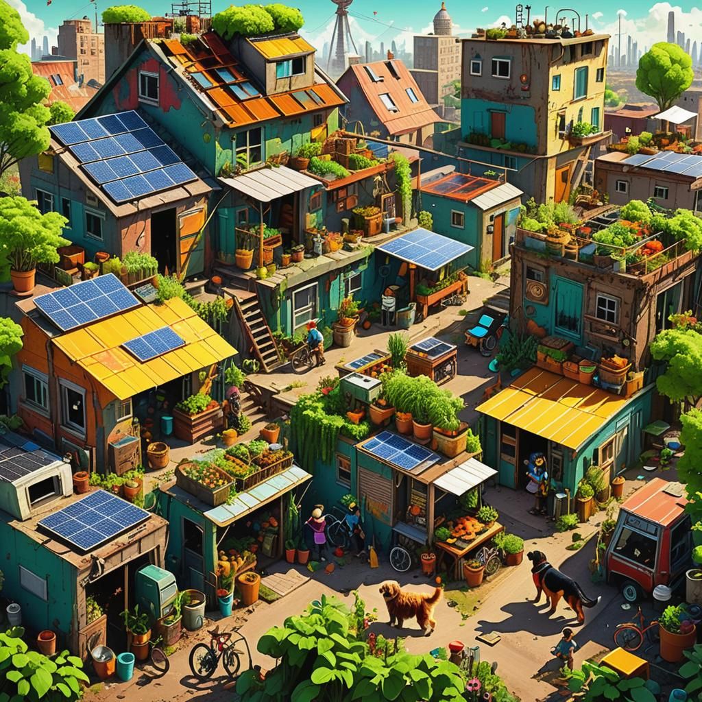 Post-Apocalyptic Solarpunk City: A Thriving Illustration
