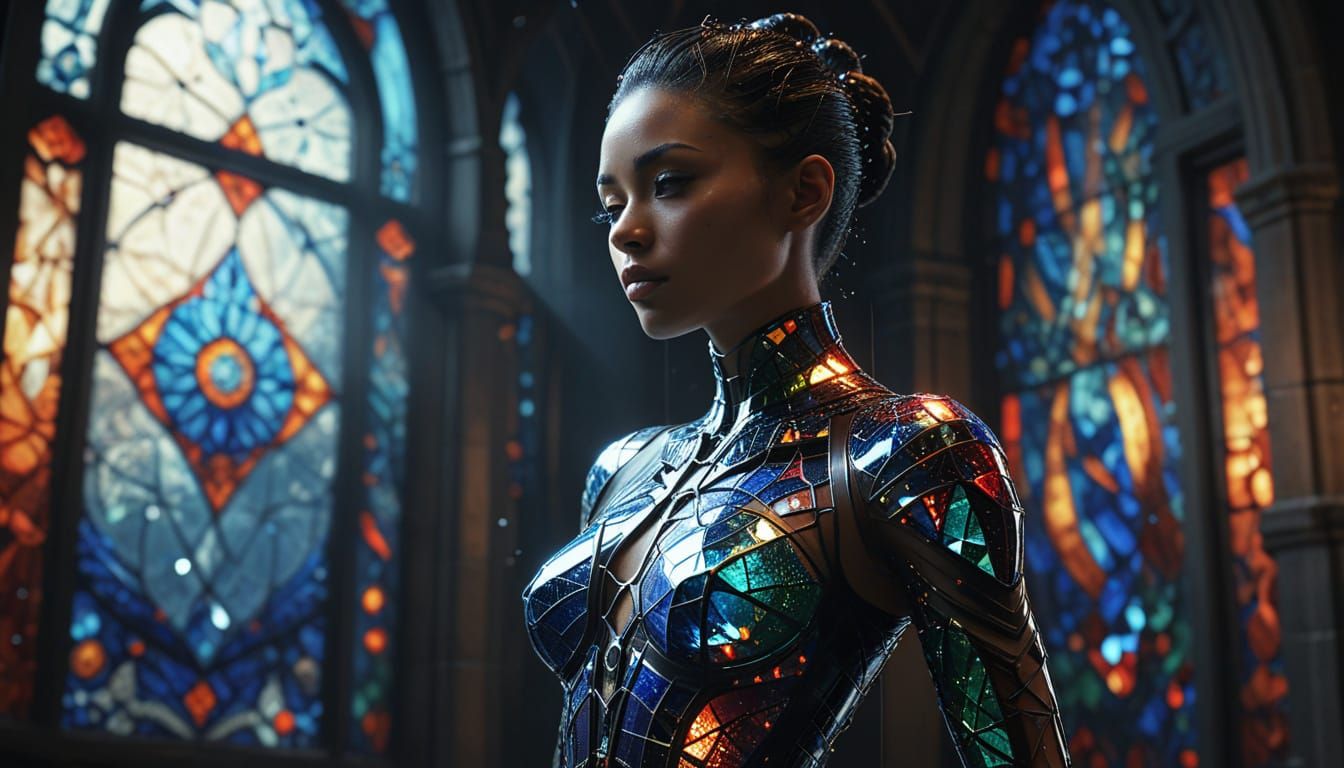 Afrofuturistic Crystal Woman in Disintegrated Scene