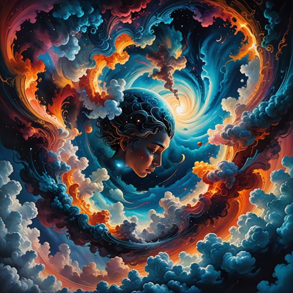 Cosmic Realms Collide in Vibrant Oil Painting