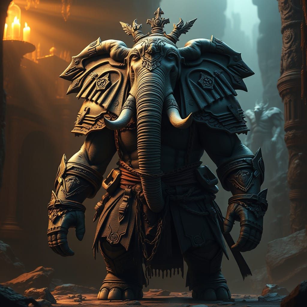 Majestic Elephant Warrior in Ornate Fantasy Armor