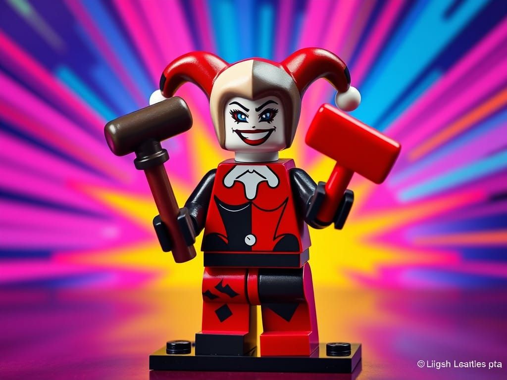 Vibrant Lego Harley Quinn Figurine in Bold Red and Black