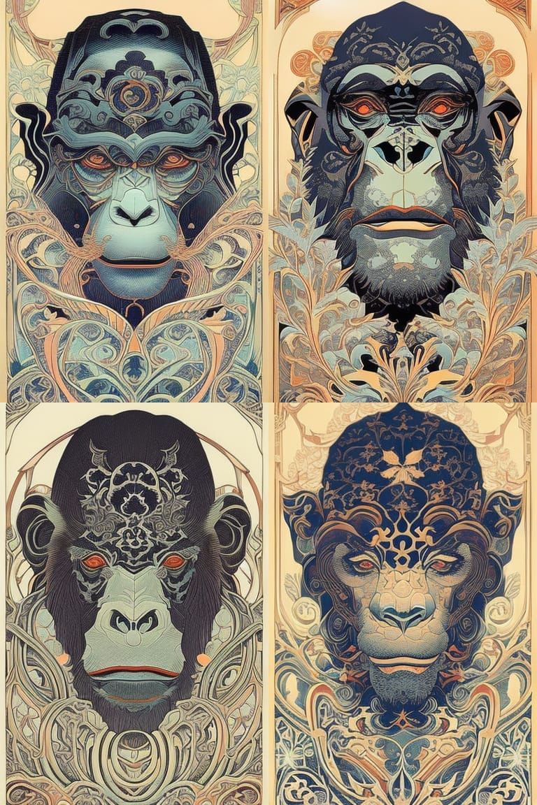 Intricate Chimpanzee Face in Art Nouveau Style