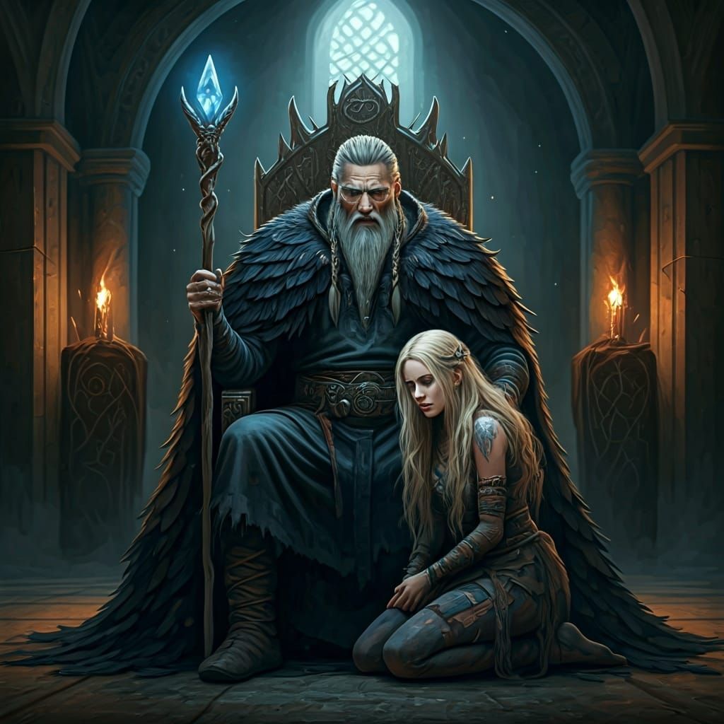 Viking Elder on Bone Throne in Dramatic Lighting