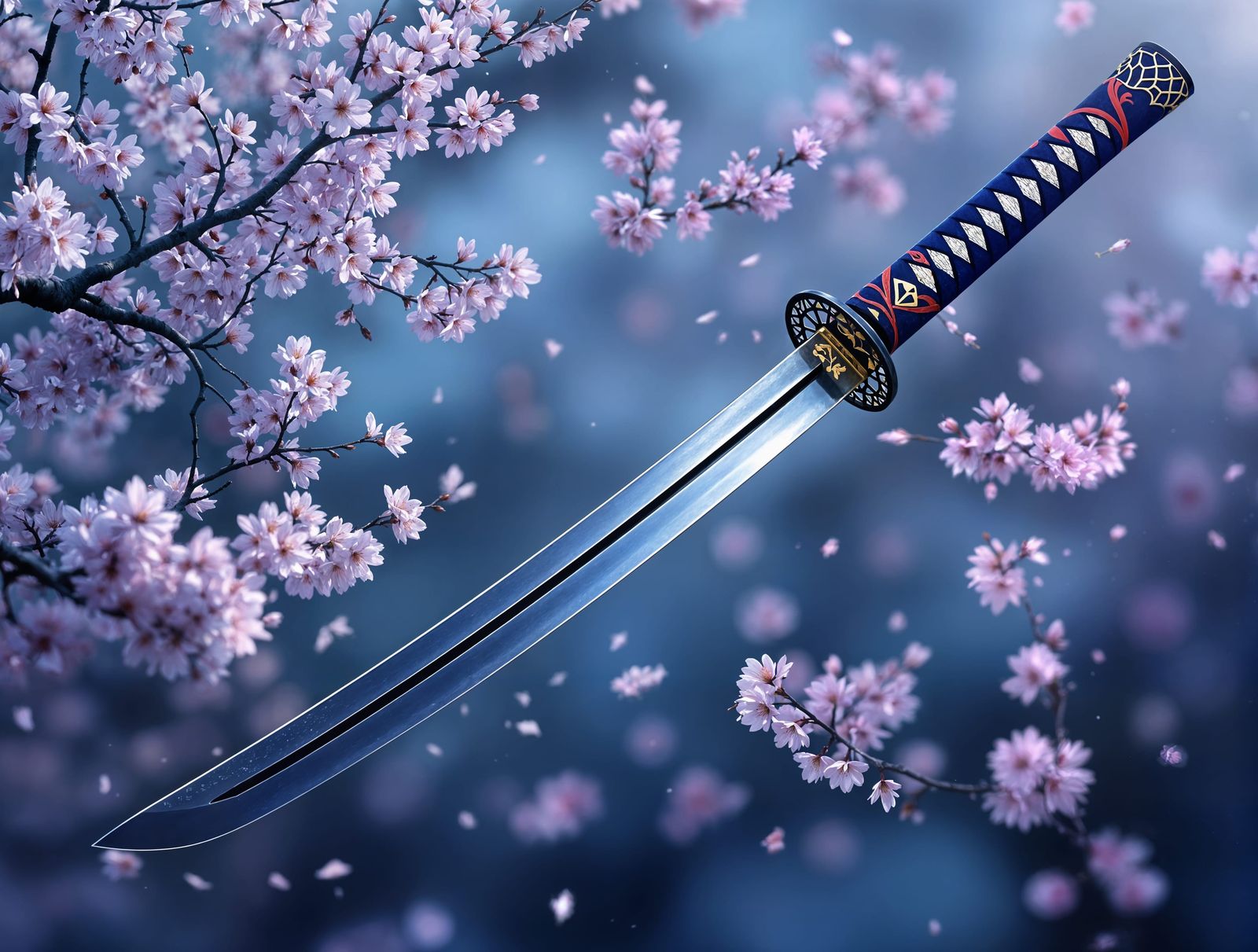 Japanese Cherry Blossom Katana in Soft Focus