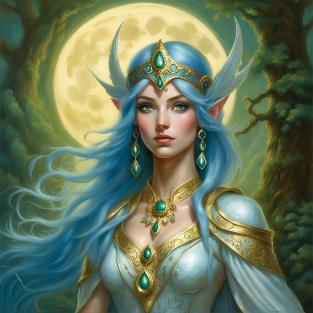 Ethereal Moon Elf Wizard in Fantasy Art Style