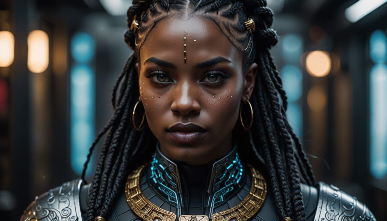 Beautiful African Woman Portrait with Fiber-Optic Braids