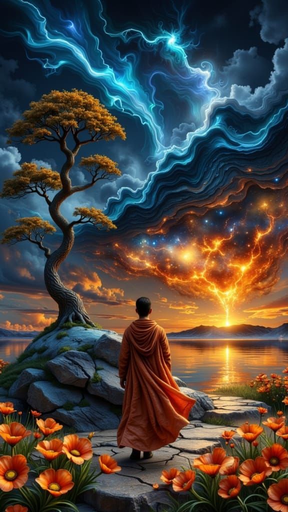 Surreal Geode Butterfly with Bonsai and Aurora