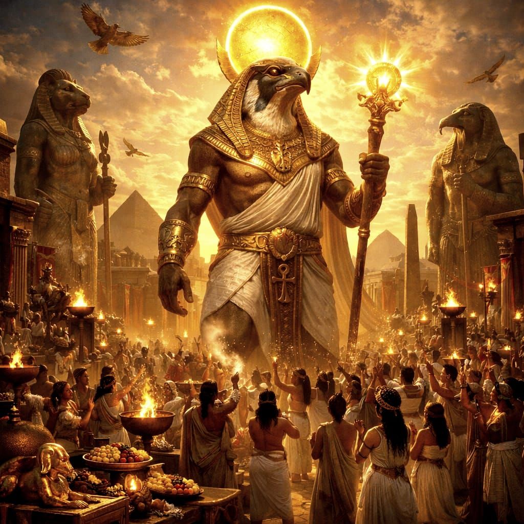 Ancient Deities Gather Under a Cosmic Sky