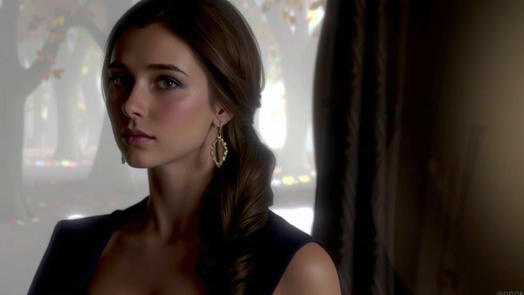 Anime Style Elena Gilbert in Autumn Forest