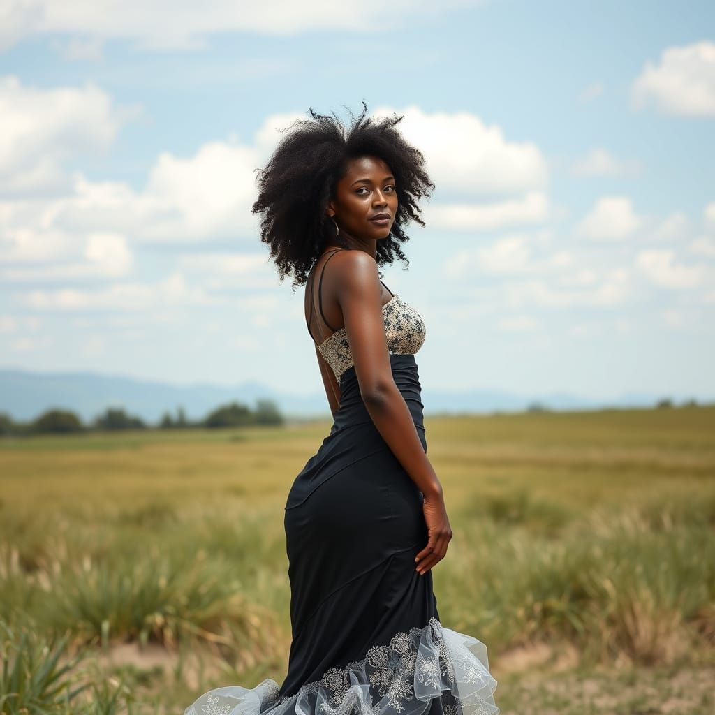 African Woman in White with Feathers Plays Atabaque