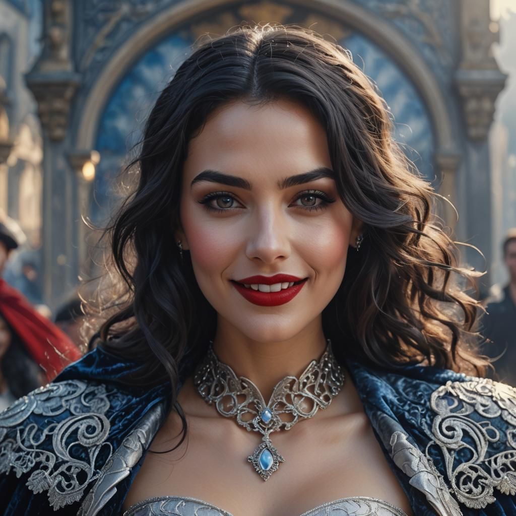 Smiling Woman in Silver and Velvet: Digital Portrait