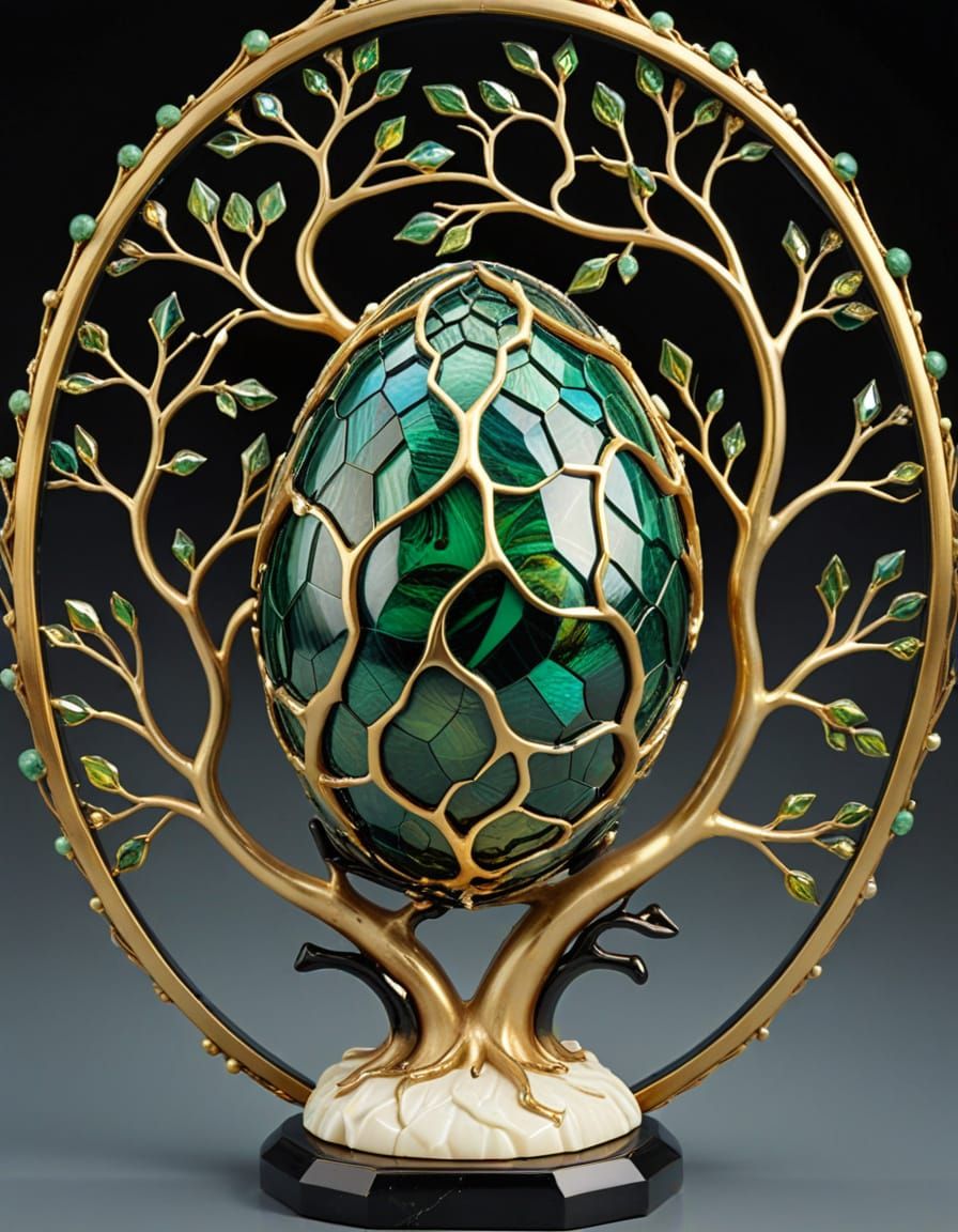Ethereal Egg Statue in Iridescent Stained Glass